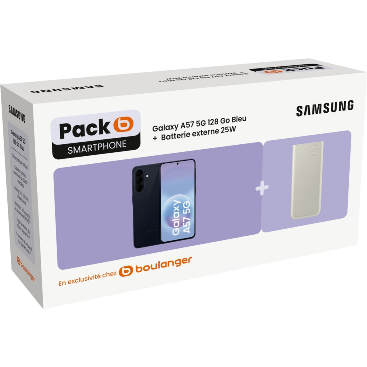 Smartphone Galaxy A57 5G 128Go Bleu + Batterie externe 25W couleur unique, SAMSUNG