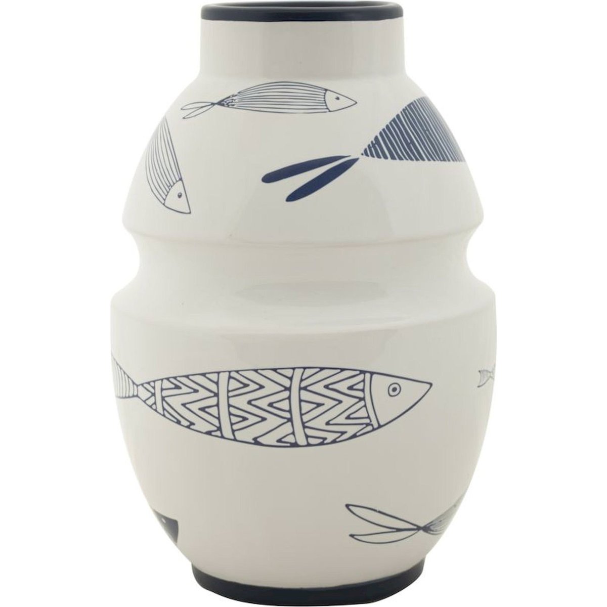 Vase en céramique motif poisson MODERN blanc et bleu, RECOLLECTION