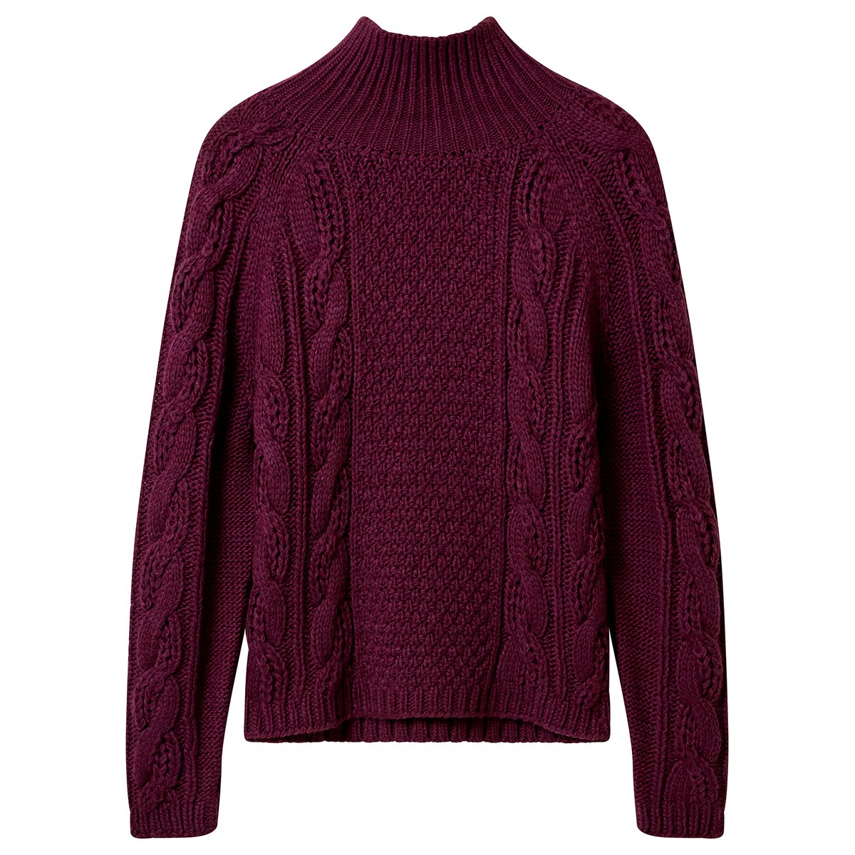 Pull à Col Montant en Maille Torsadée Freya violet, JOE BROWNS