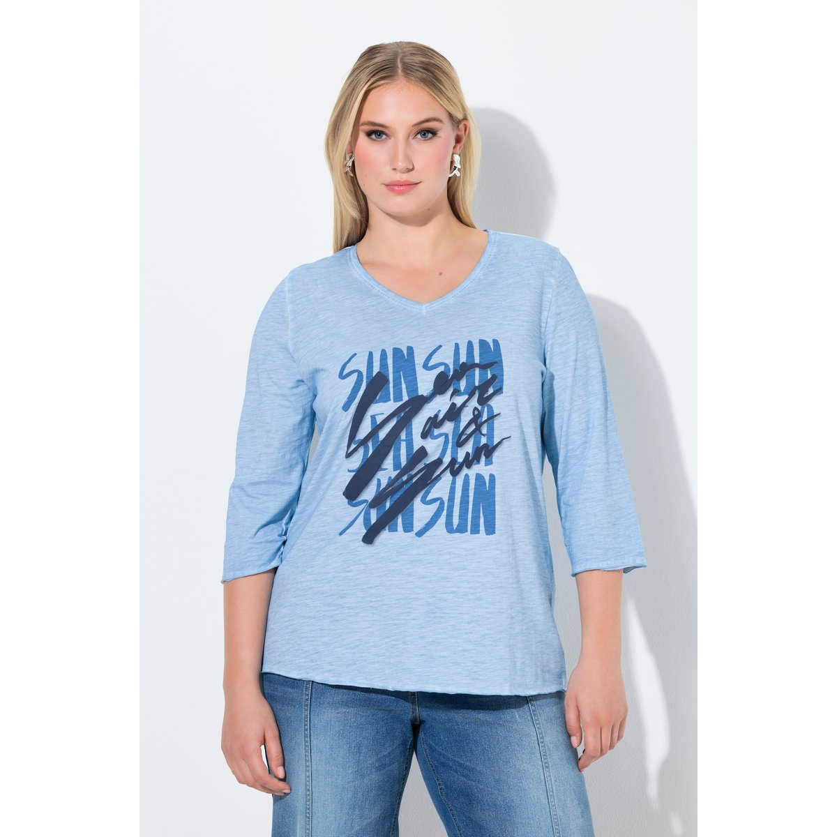 T-shirt avec message, coupe Classic Fit bleu ciel, ULLA POPKEN
