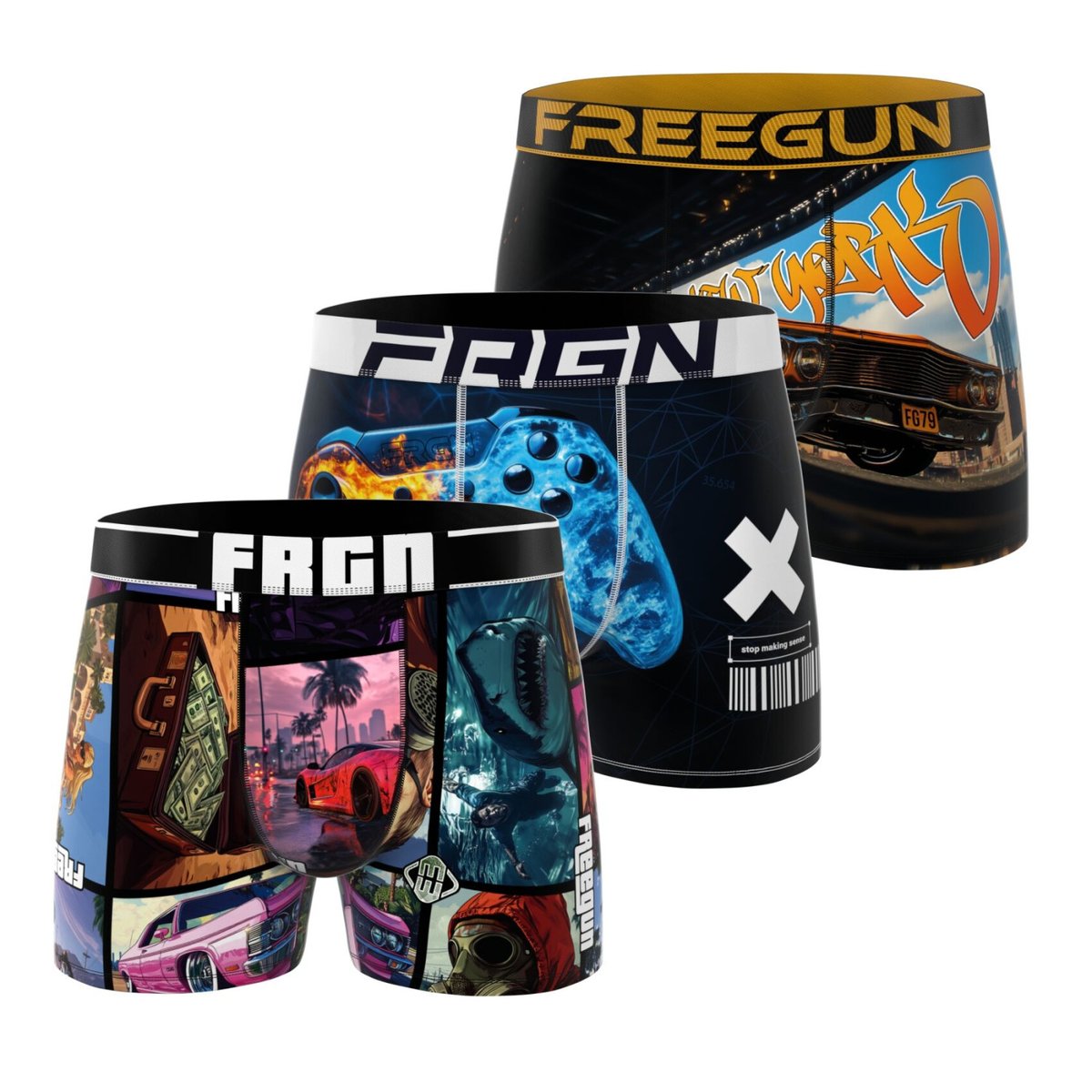 Lot De 3 Boxers Microfibre jaune/orange/rouge/bleu, FREEGUN