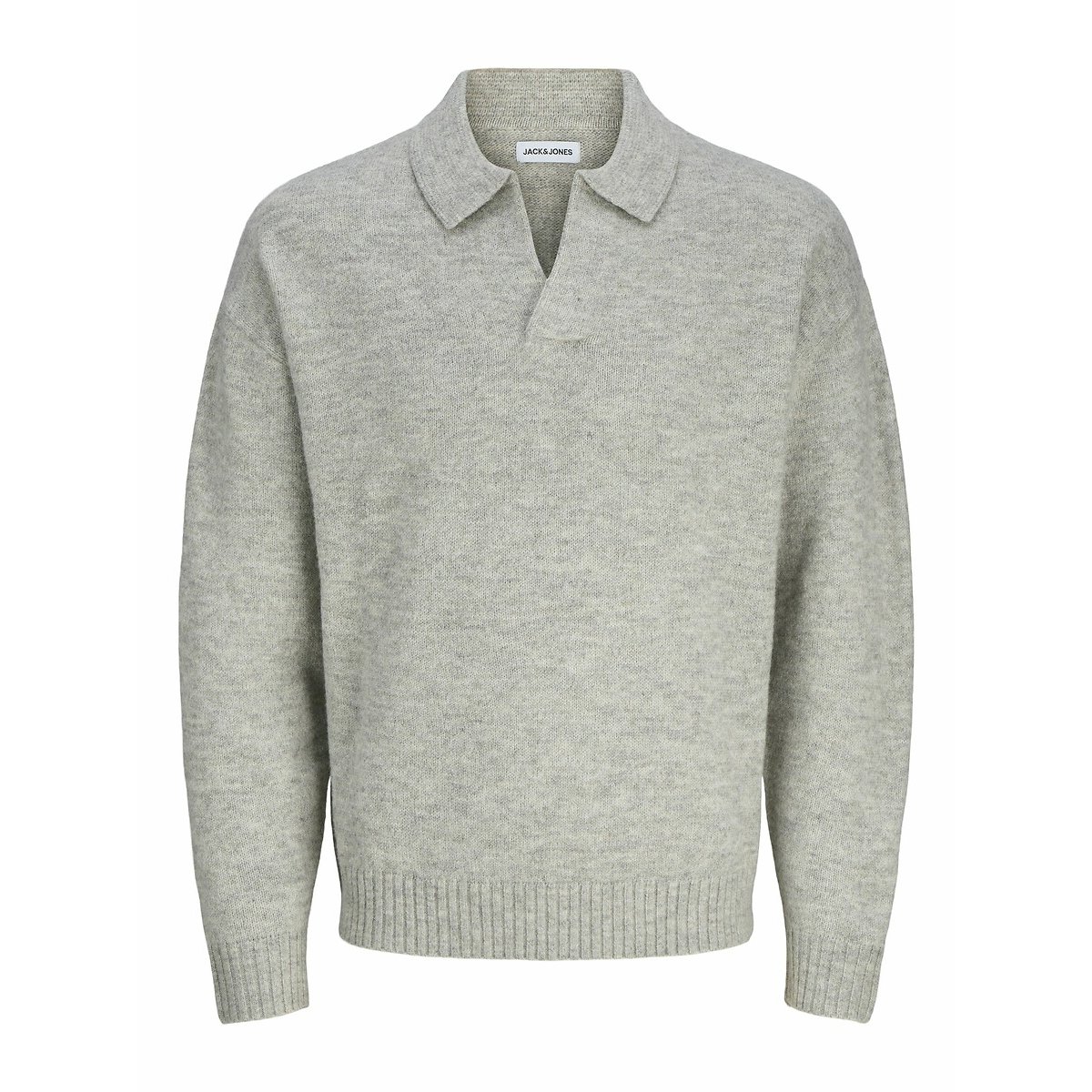 Pull col polo ouvert gris, JACK & JONES