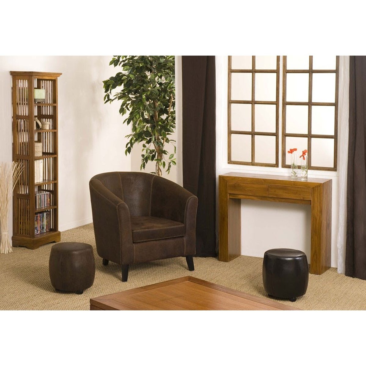 Console en bois de teck style contemporain 2 tiroirs 90cm BISHO bois naturel, PIER IMPORT