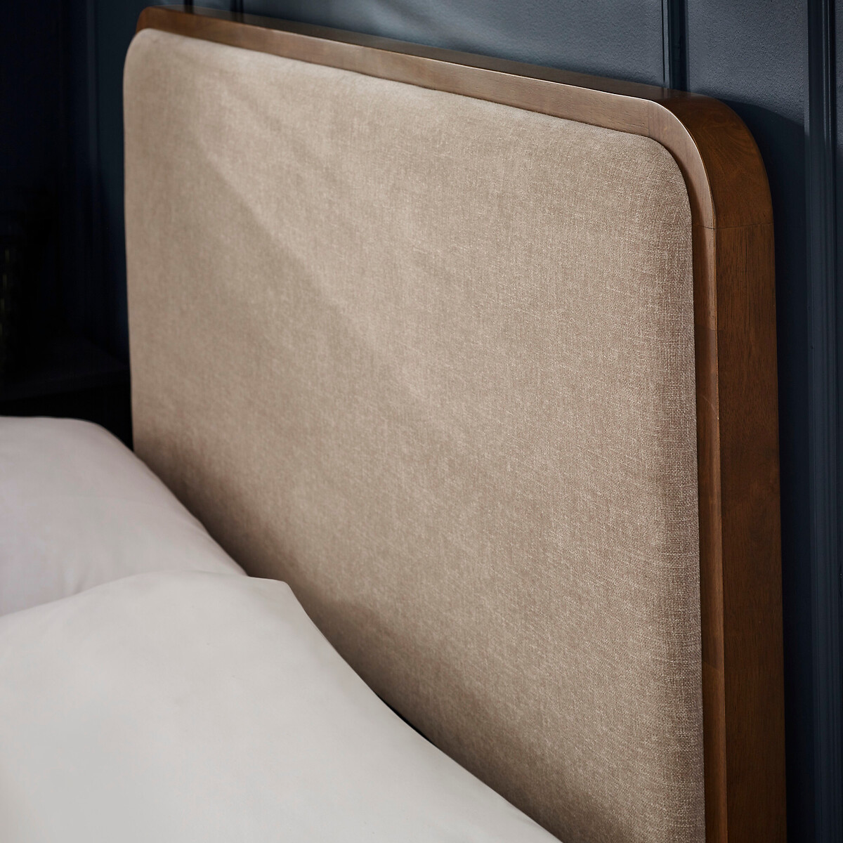 Windson Chenille Headboard & Solid Wood Bed walnut, SO'HOME
