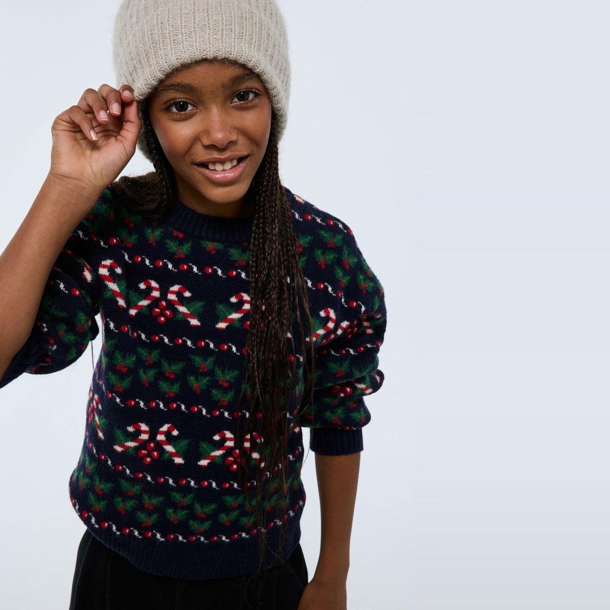 Pull jacquard contenant de laine marine, MONOPRIX