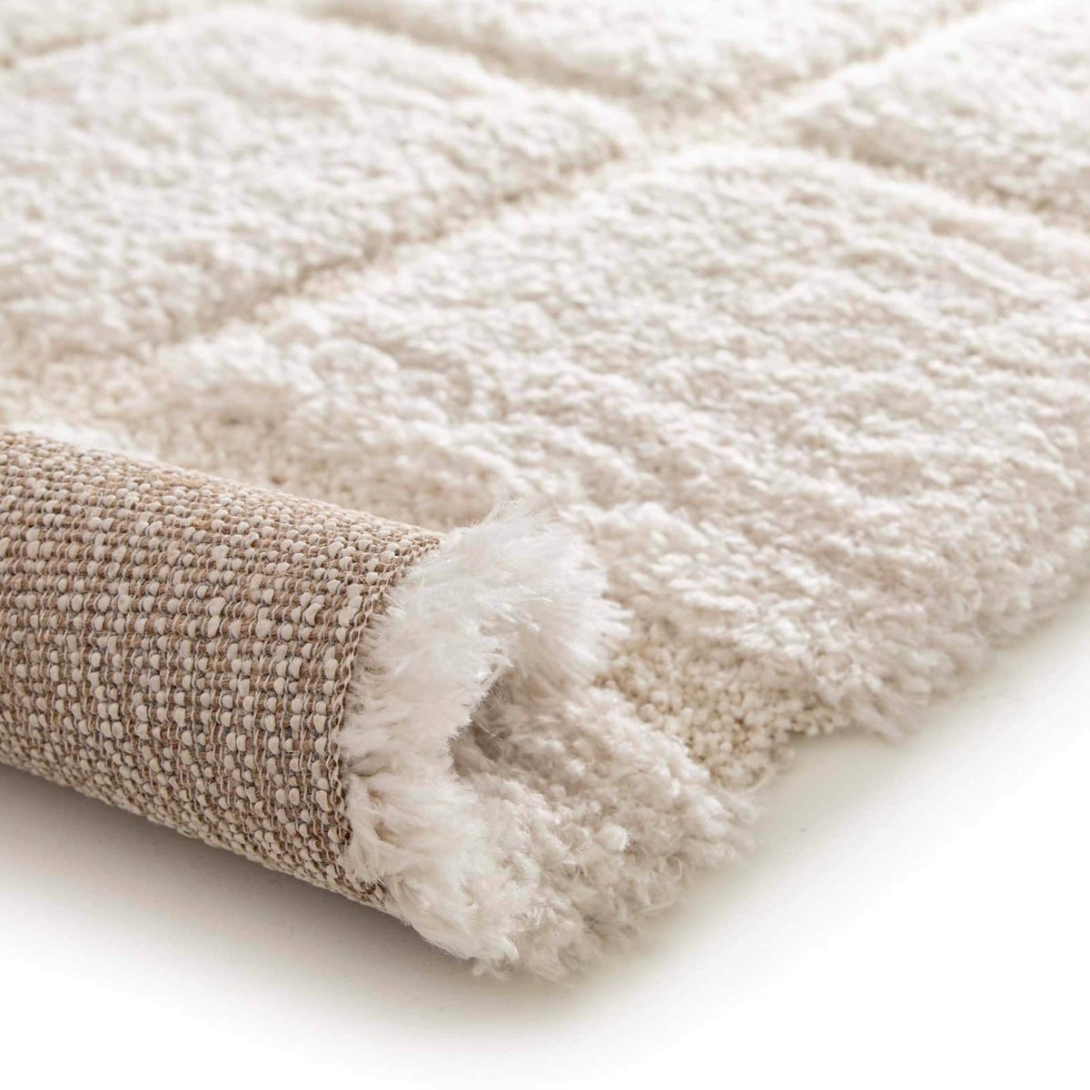 Tapis shaggy en polyester recyclé, CHESSY blanc, OVIALA