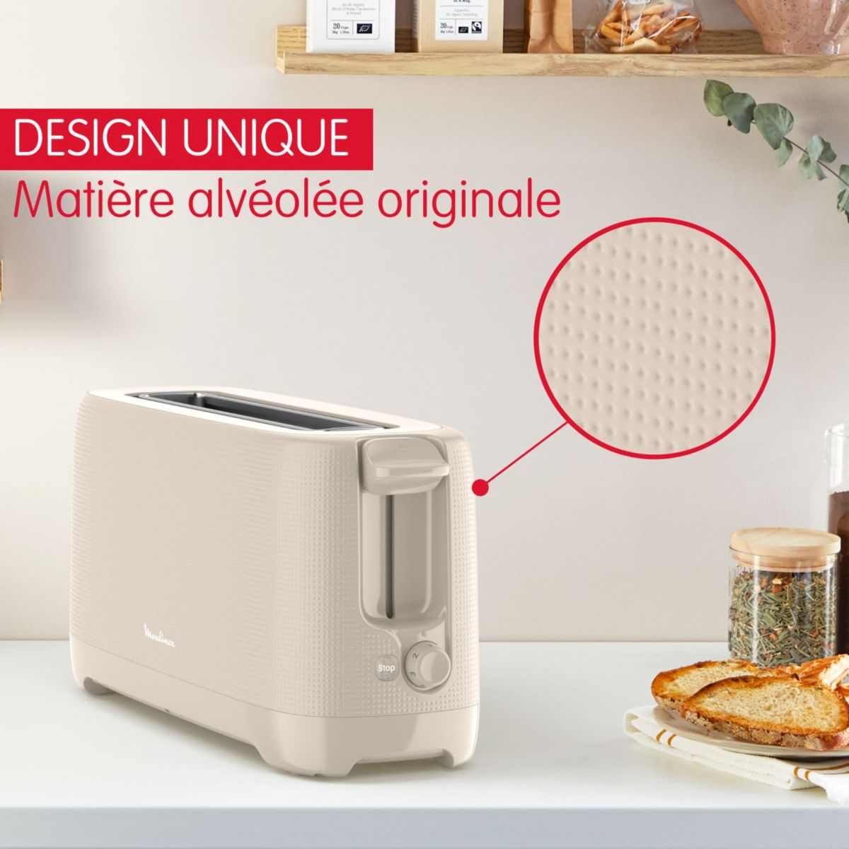 Grille-pain LS2M0B10 morning gris 1 longue fente couleur unique, MOULINEX