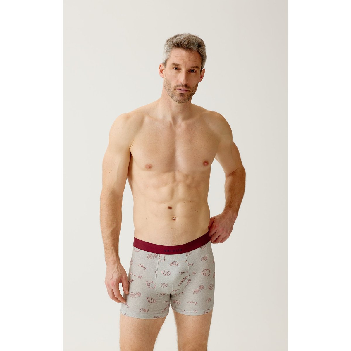 Boxer en jersey de coton imprimé P'tit dej au lit gris, ARTHUR