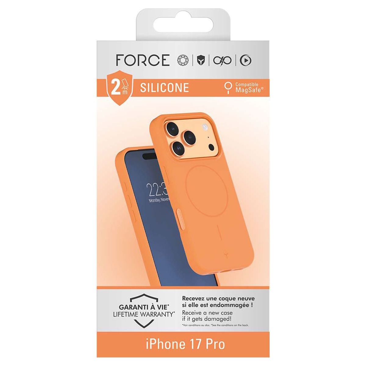 Coque iPhone 17 Pro MagSafe Orange couleur unique, FORCE CASE