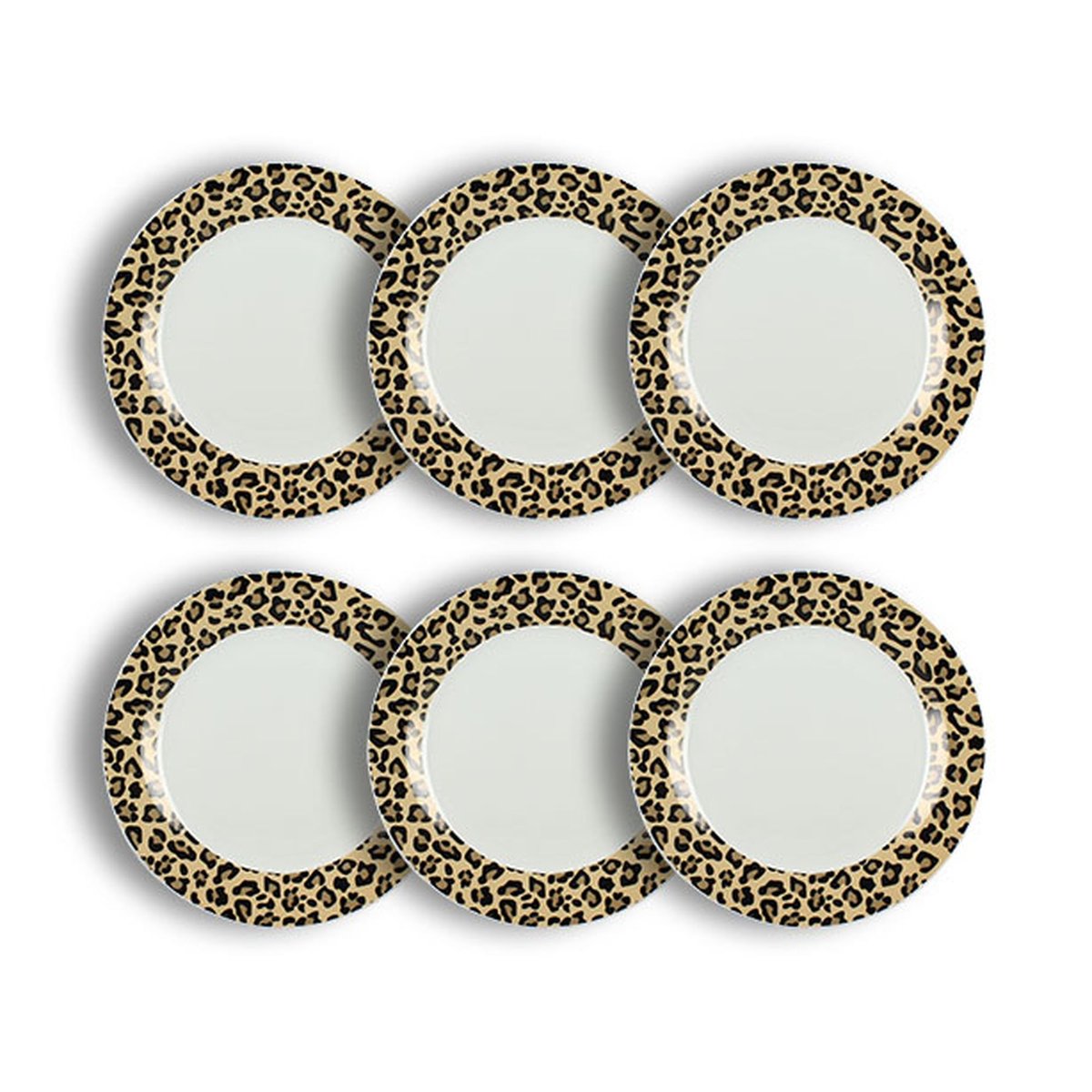 Lot de 6 assiettes plates 26.5cm en porcelaine, LEOPARD beige, NOVASTYL