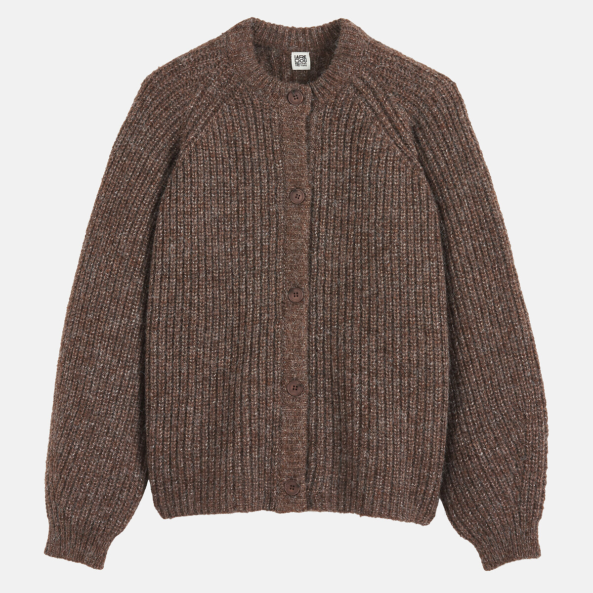 Cardigan col rond côtelé marron, LA REDOUTE COLLECTIONS