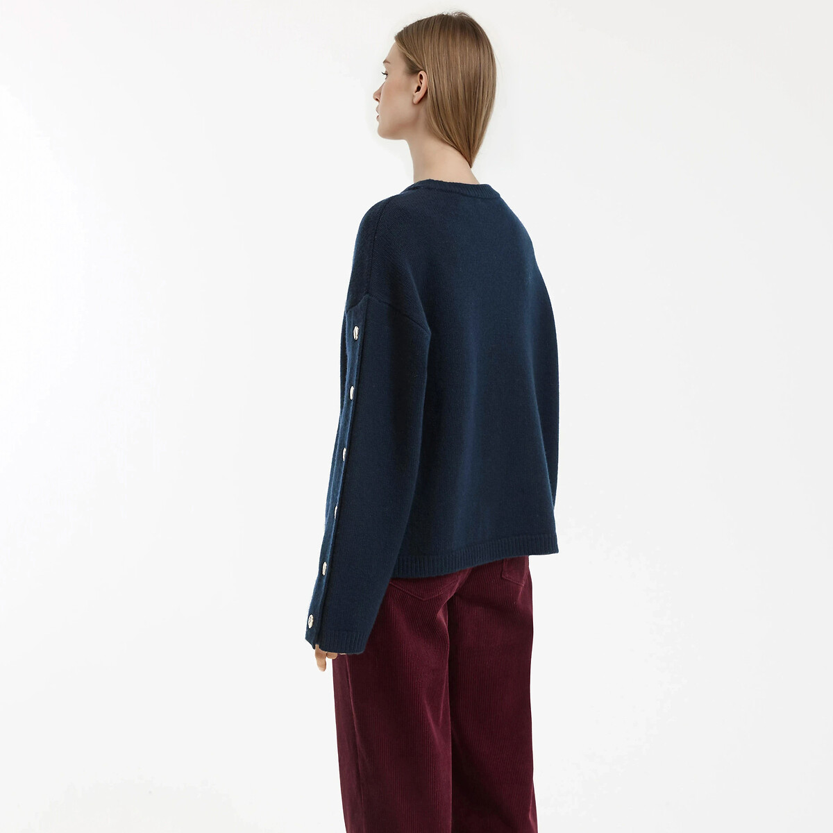 Knitted Wool Jumper with Crew Neck navy blue, LA REDOUTE COLLECTIONS