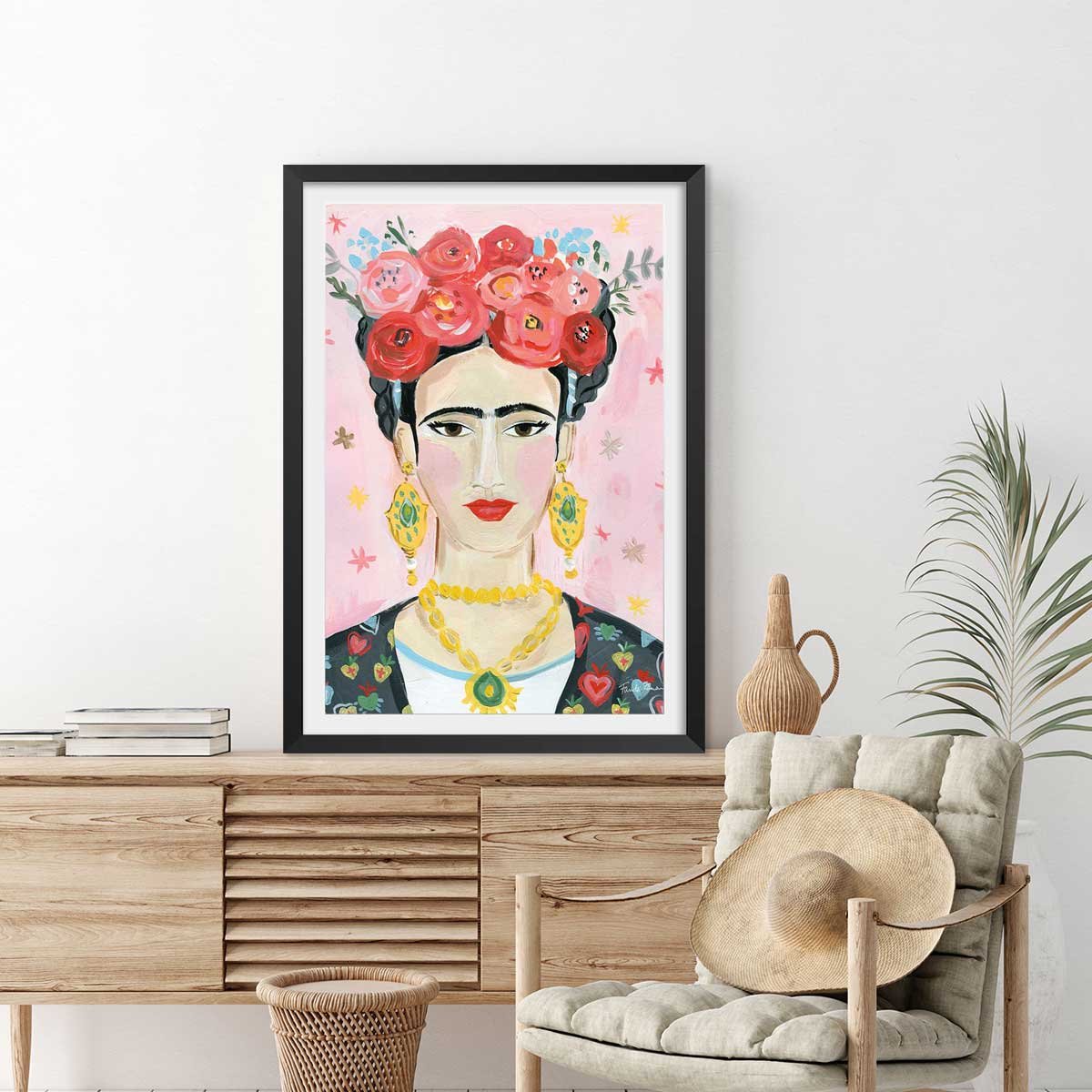 Affiche mode Hommage à Frida affiche + cadre en bois - noir, HEXOA