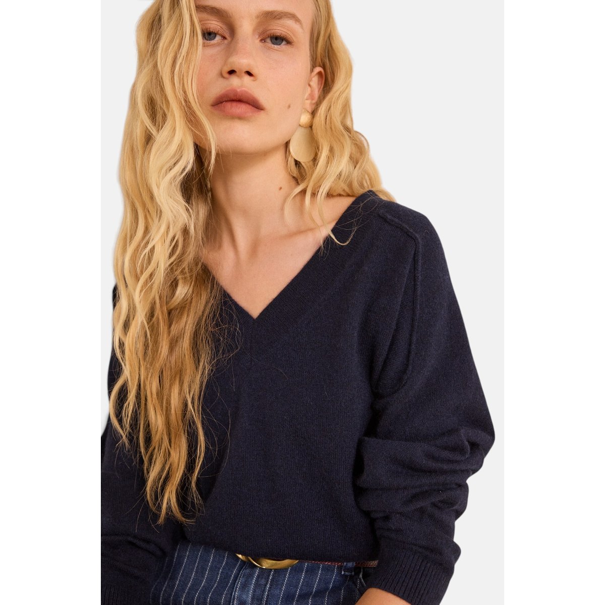 Pull col V en 100% cachemire 2 fils BARY marine, Maison 123