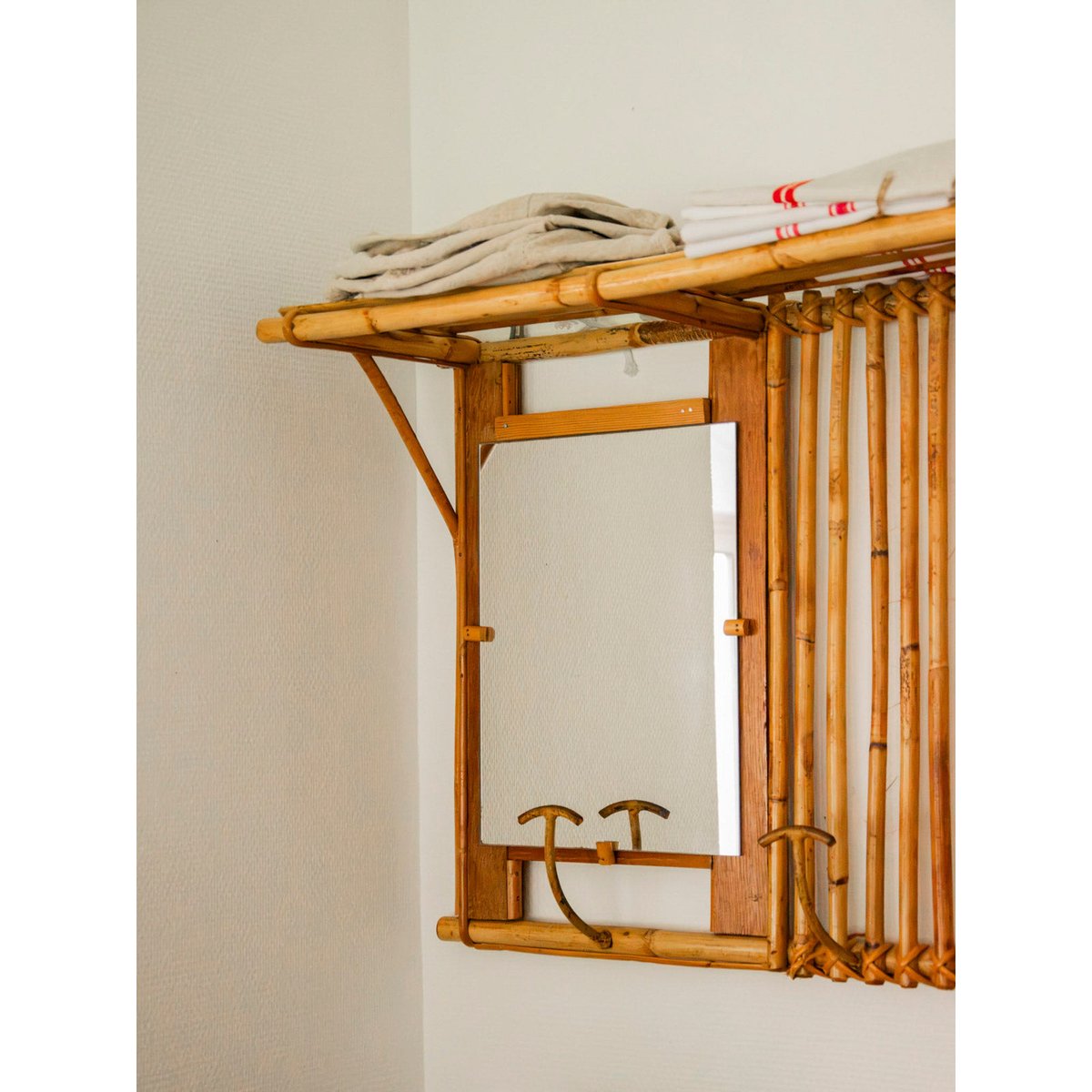 Miroir en bambou multifonctionnel Georges N°1477 - Bon état bois clair, DEBONGOUT