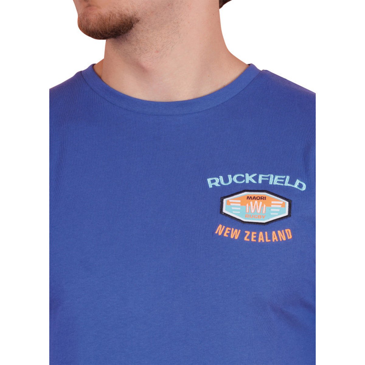 T-shirt en coton biologique bleu uni pourvu d'une coupe droite bleu, RUCKFIELD