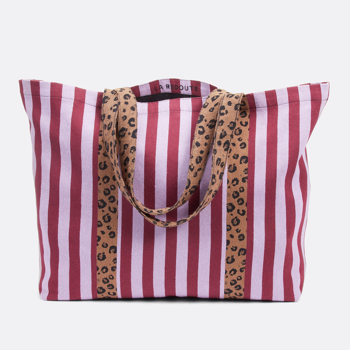 Tote bag rayé, anses imprimées léopard rayé bordeaux, LA REDOUTE COLLECTIONS