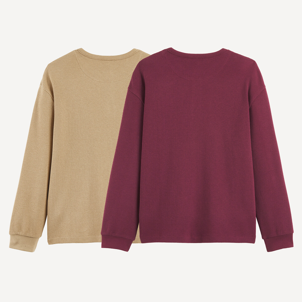 Lote de 2 camisetas de manga larga, nido de abeja beige + burdeos, LA REDOUTE COLLECTIONS