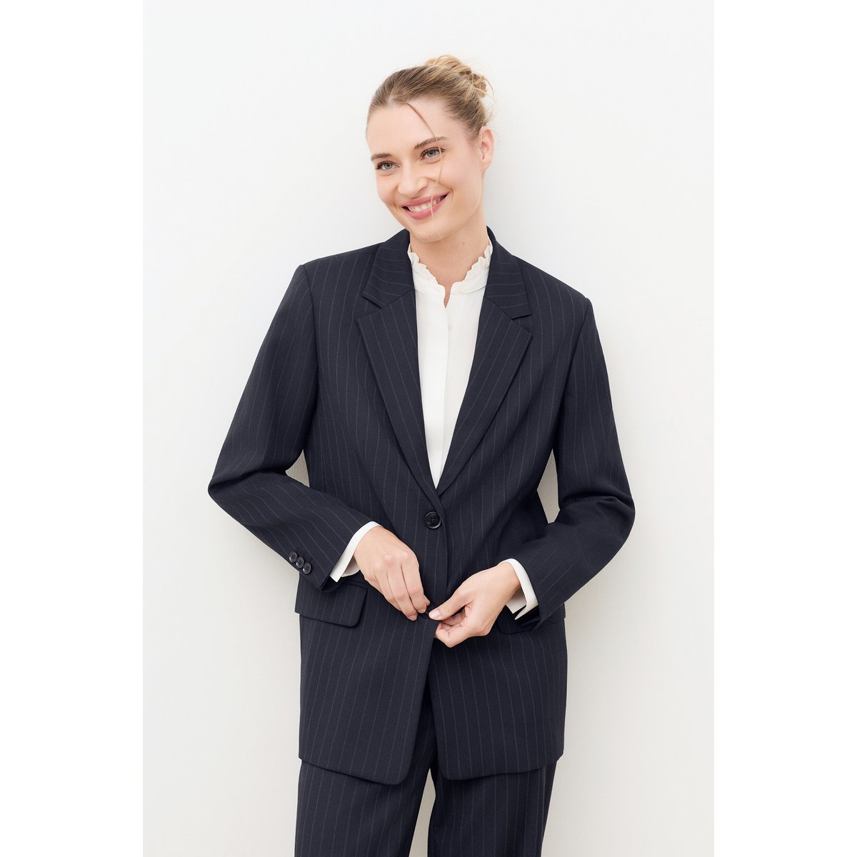 Veste droite col tailleur VOLTIGESTRIPE bleu marine, CAROLL
