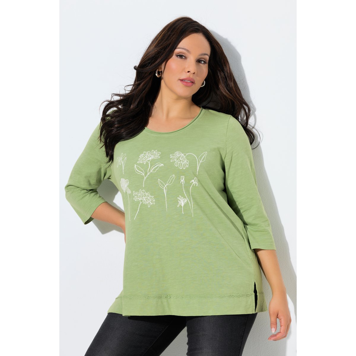 T-shirt motif à fleurs, coupe Classic Fit vert, ULLA POPKEN