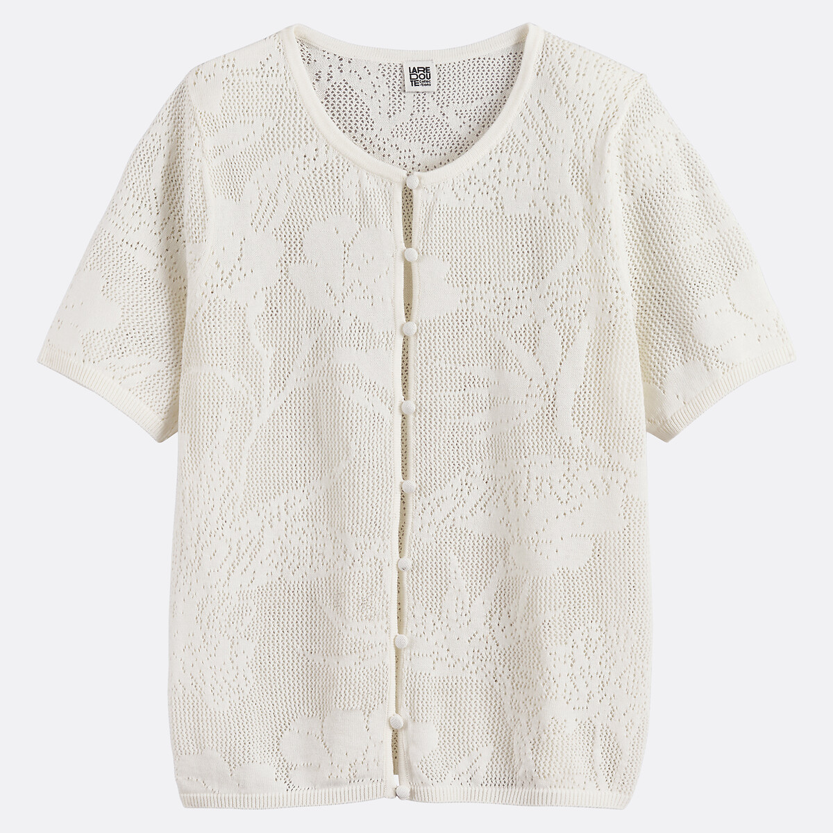 Cardigan court, col rond, en fine maille ajourée, boutonné ecru, LA REDOUTE COLLECTIONS