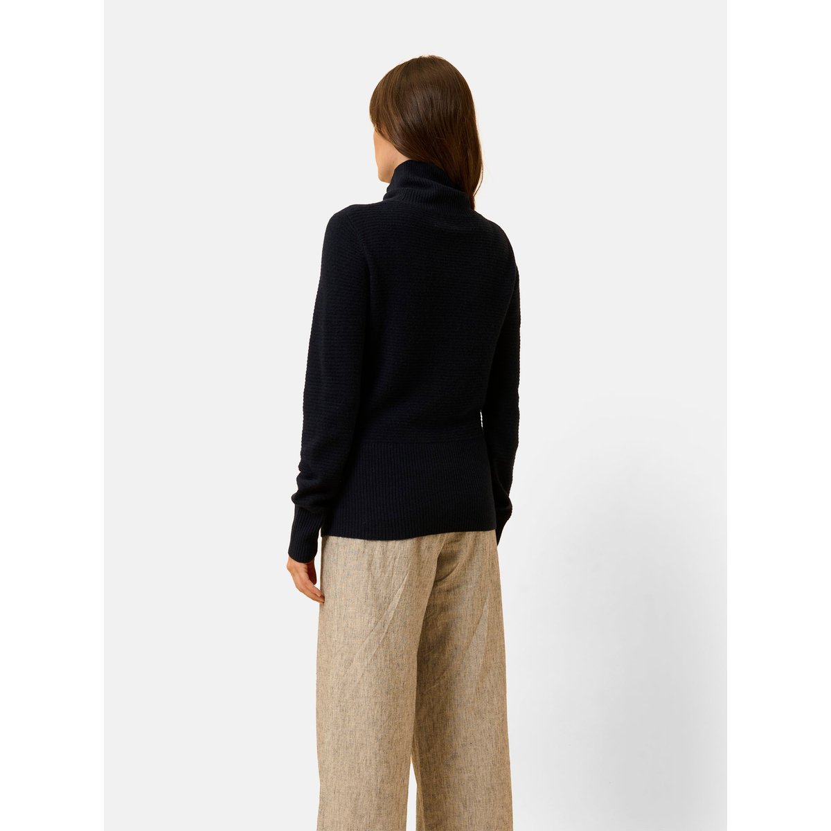 Pull Col Roulé Navy Udny bleu foncé, JUST CASHMERE