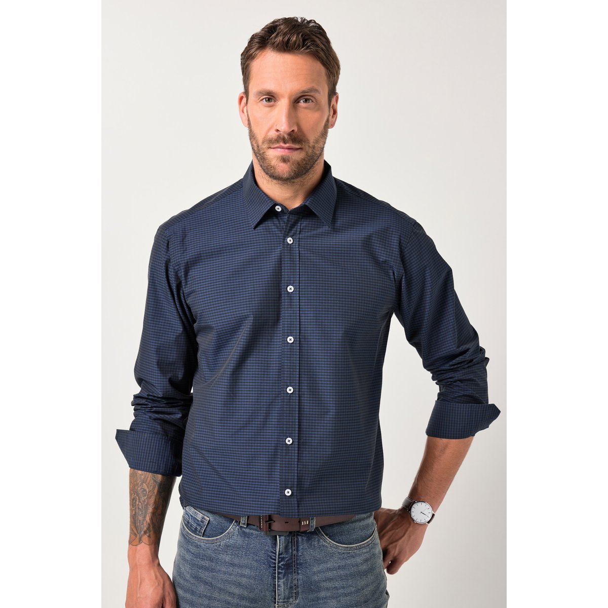 Chemise à carreaux bleu marine, JP1880