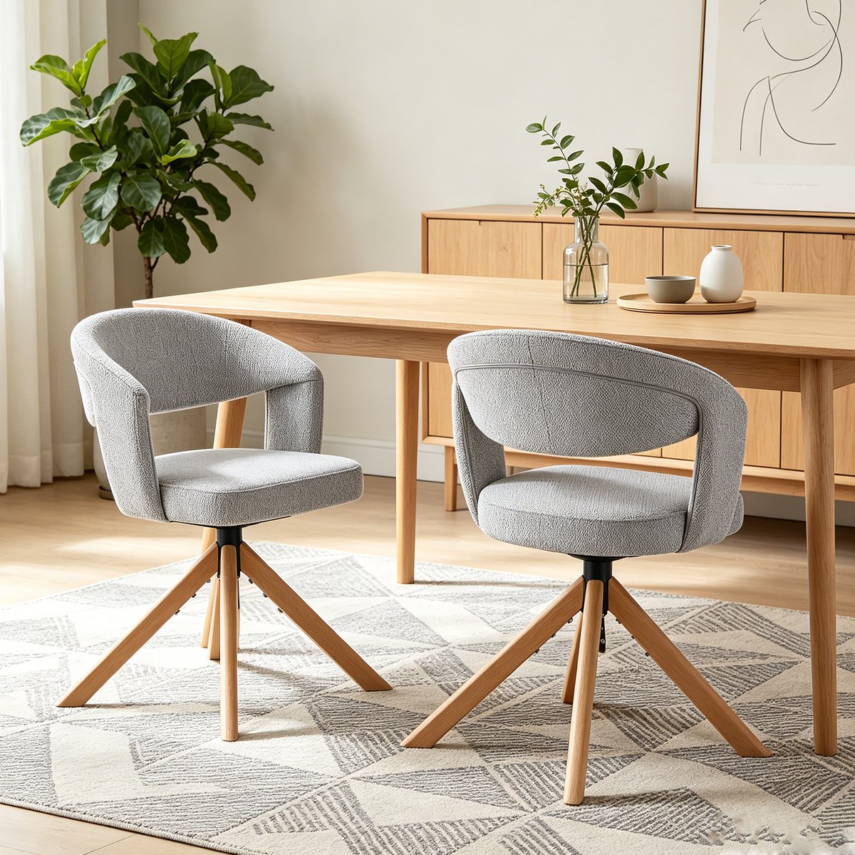 Lot de 2 fauteuils de salle à manger rotatif scandinave, CARMONDA gris clair, MEUBLES COSY
