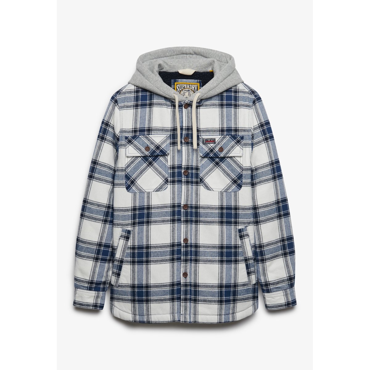 Surchemise à capuche doublée Borg carreaux worker blanc, SUPERDRY