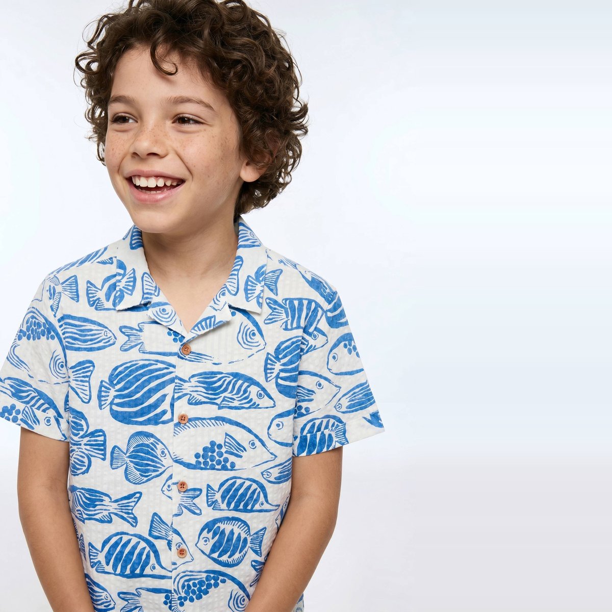 Chemise manches courtes imprimée en seersucker en coton riviera, MONOPRIX