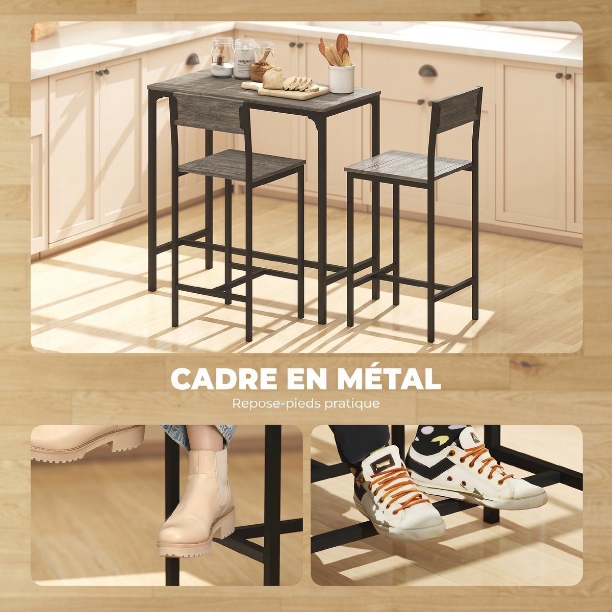 Ensemble de table de bar Métal Gris foncé gris foncé, noir, HOMCOM