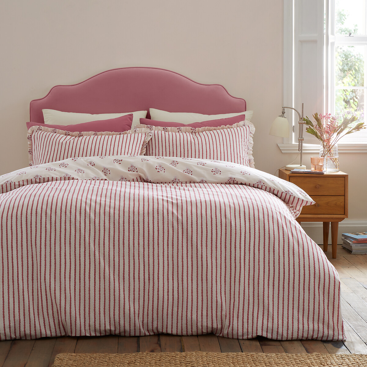 Hand Gathe Posy Cotton Reversible Duvet Cover Set red print, EMILY BOND
