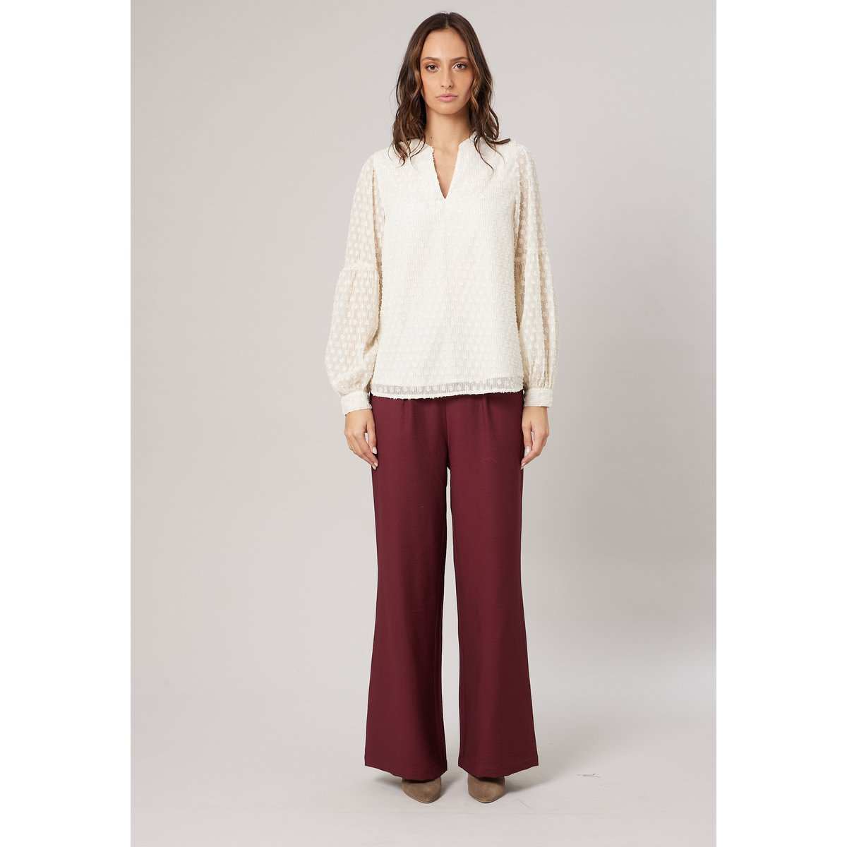 Blouse femme texturée à manches transparentes CONSTANZA off white, DEELUXE