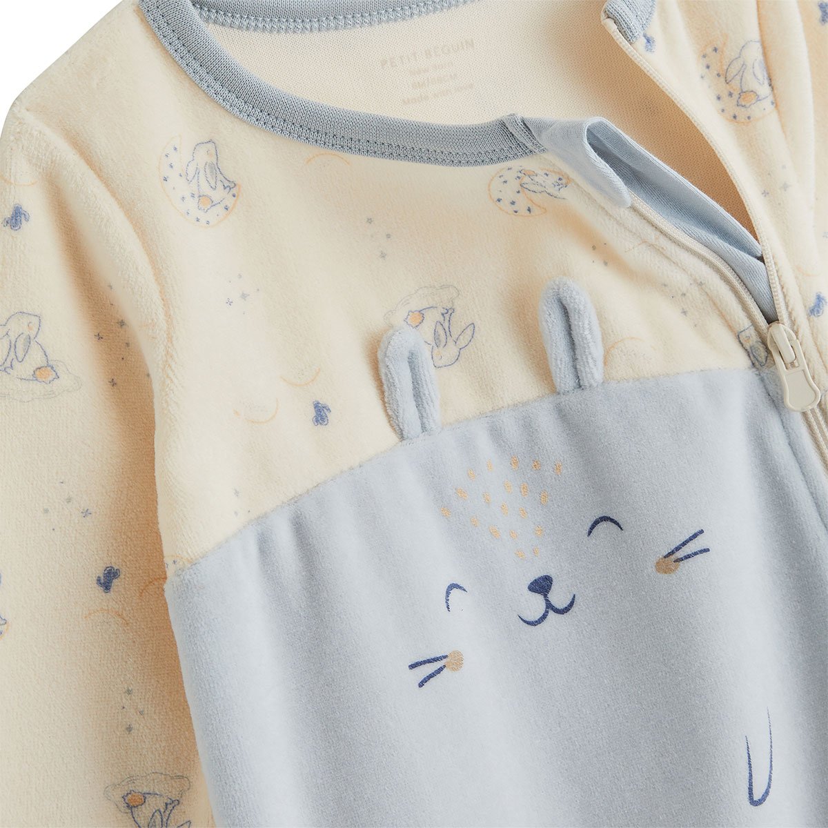 Pyjama bébé en velours ouverture zippée Voix Lactée bleu, PETIT BEGUIN