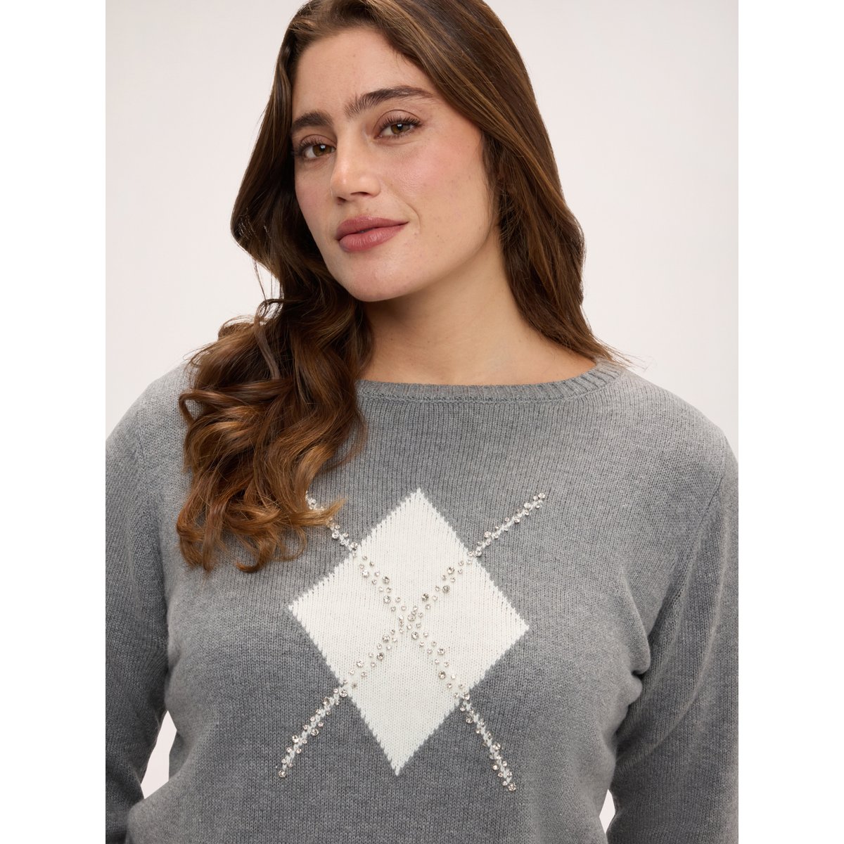 Pull motif argyle avec appliques gris, FIORELLA RUBINO
