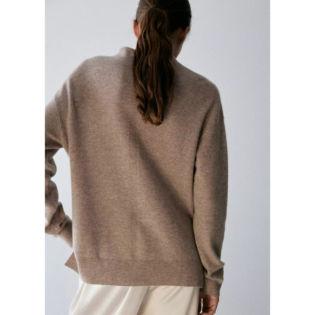 Pull-over 100 % cachemire col montant beige, MANGO