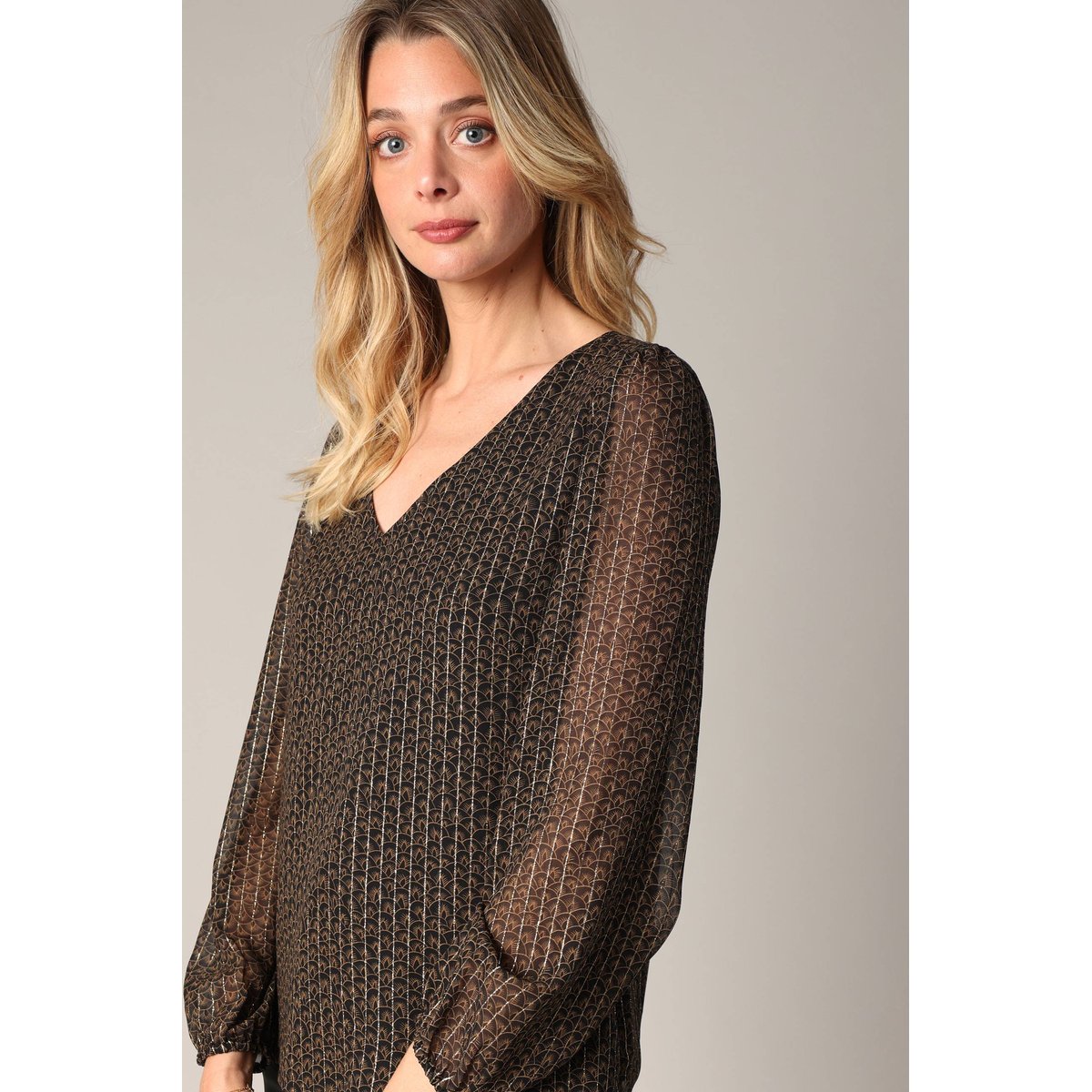 Blouse fluide à motif graphique ELLINA noir, DEELUXE