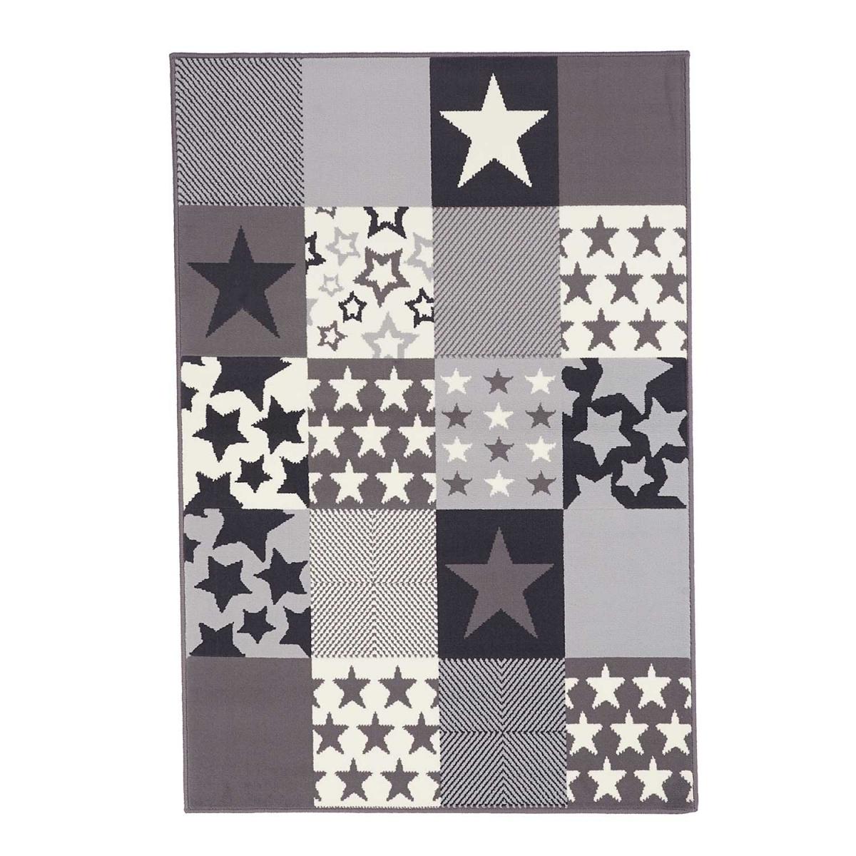 Tapis enfant tissé LYN1 CARETOILE crème, gris, noir, UN AMOUR DE TAPIS