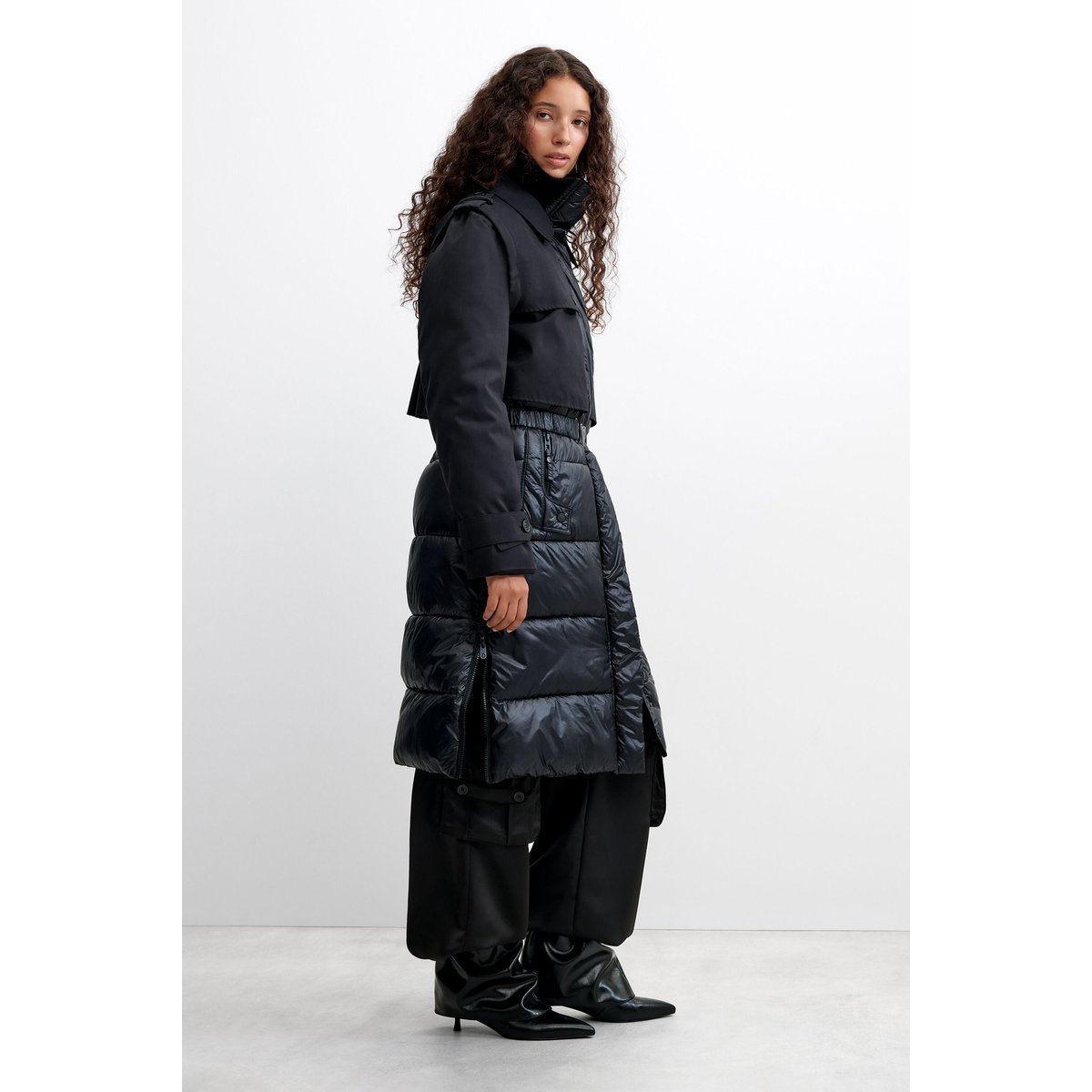 Manteau long matelassé noir, DESIGUAL