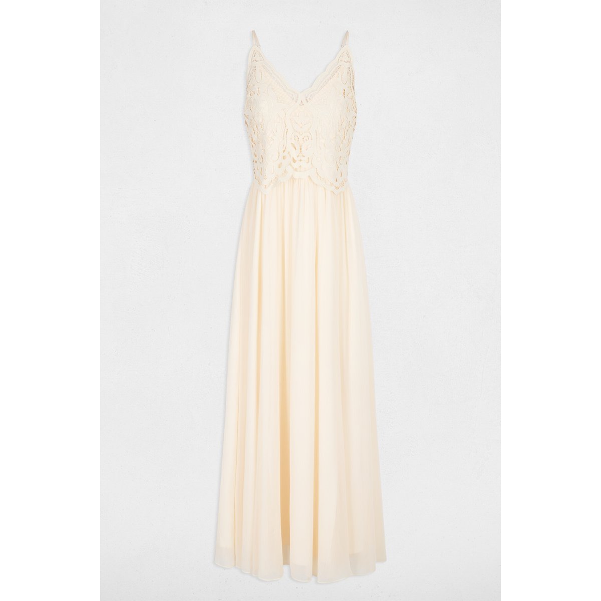 Robe longue dentelle creme, MORGAN