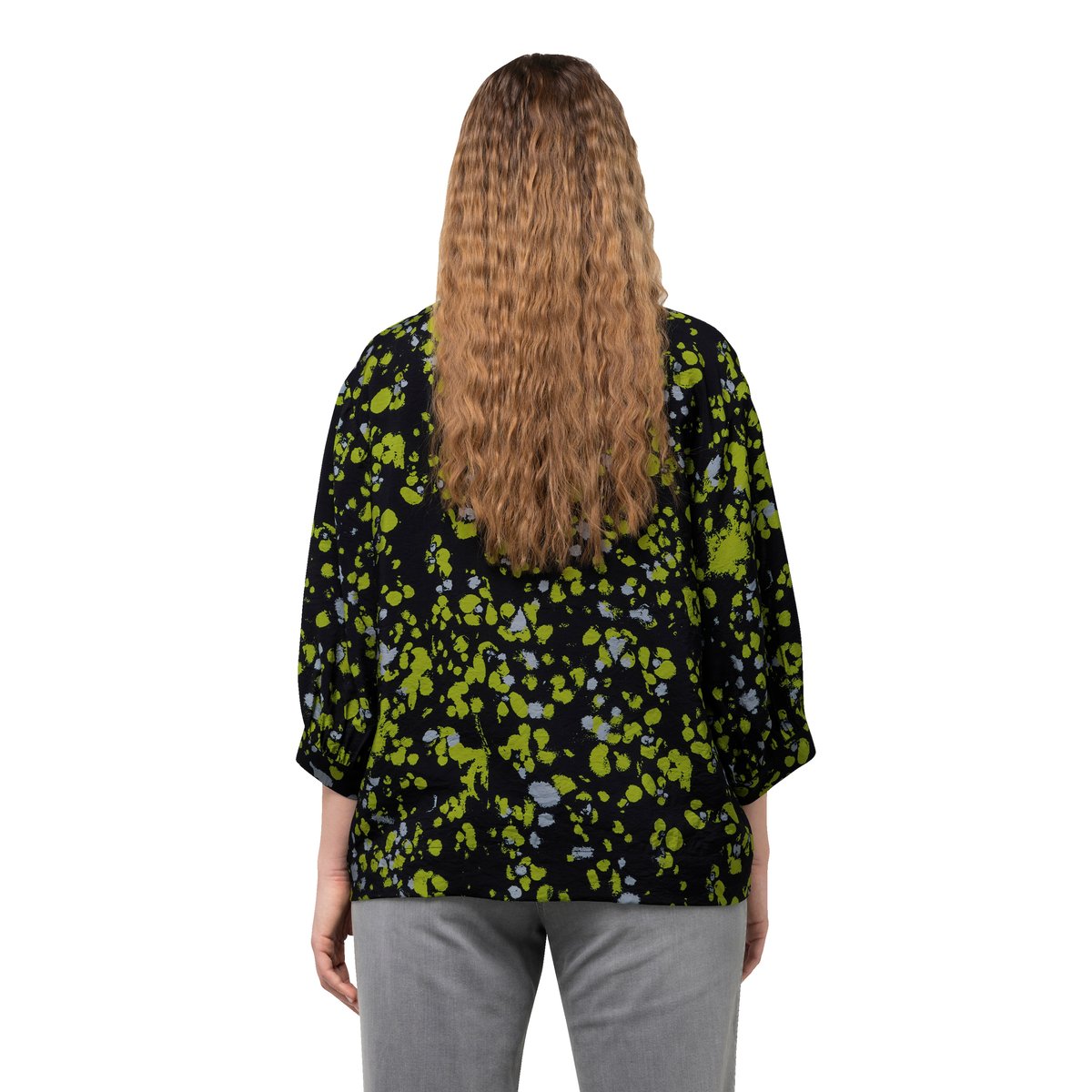 Blouse imprimé à pois. Col rond et manches noir, ULLA POPKEN