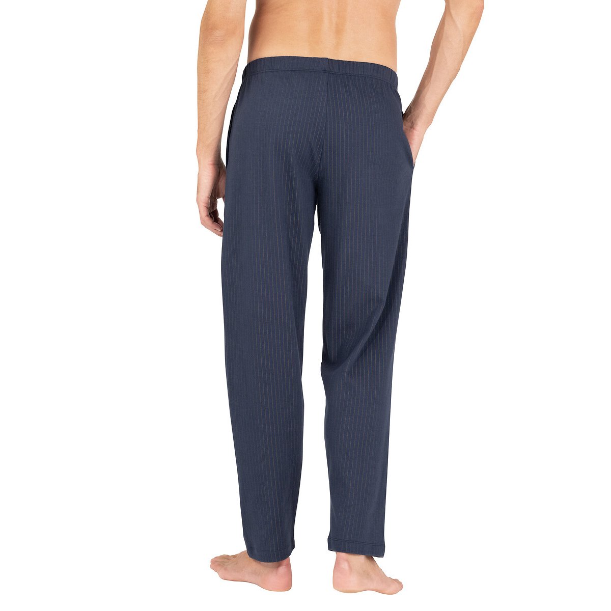 Pyjama en interlock, pantalon rayé marron/bleu marine, EMINENCE