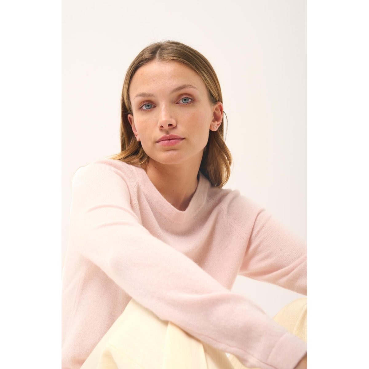 Pull Col Rond Poudre Jane rose clair, JUST CASHMERE