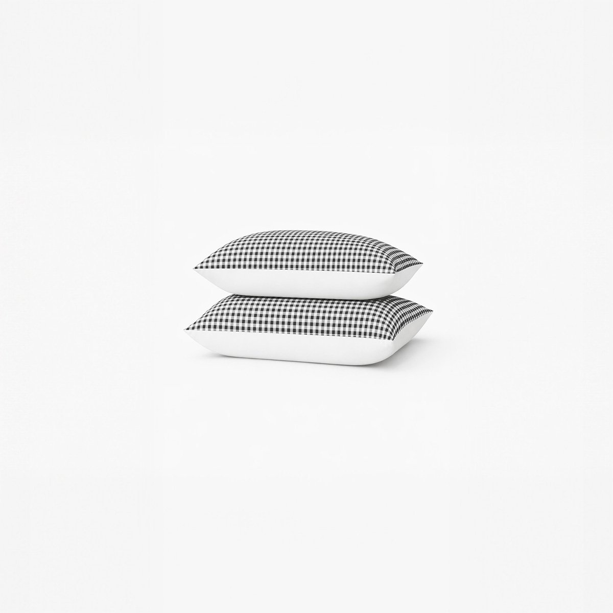 Lot de 2 taies d’oreiller imprimées en percale de coton bio, LE VICHY gris, A DEMAIN
