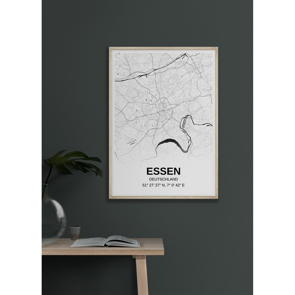 Affiche carte Essen - rectangle Noir et Blanc blanc, L'AFFICHERIE