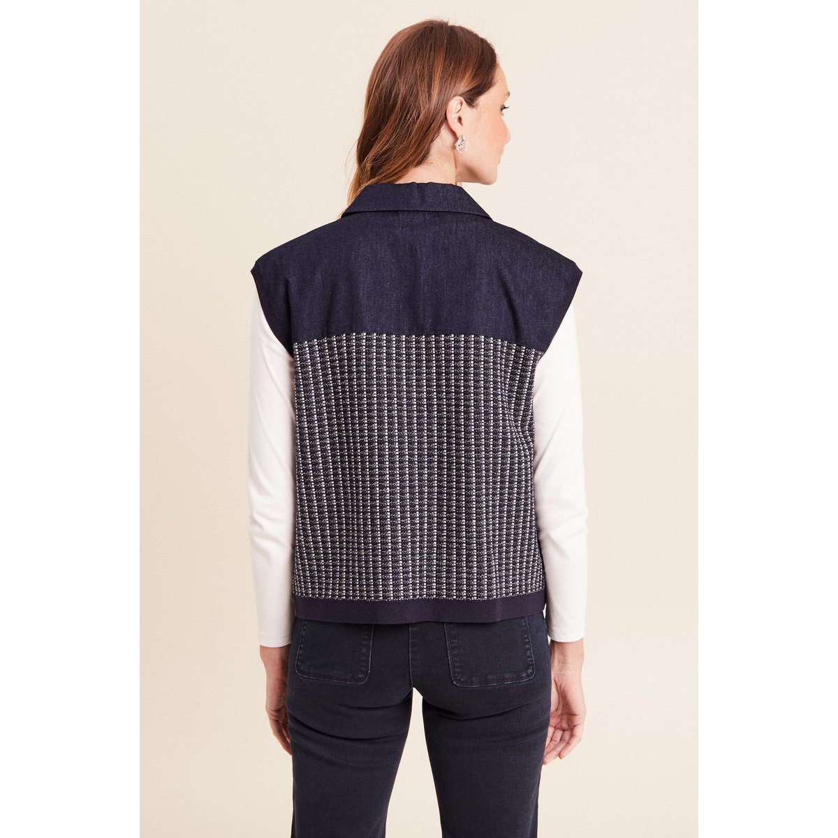 Veste sans manches col chemise bleu marine, BREAL