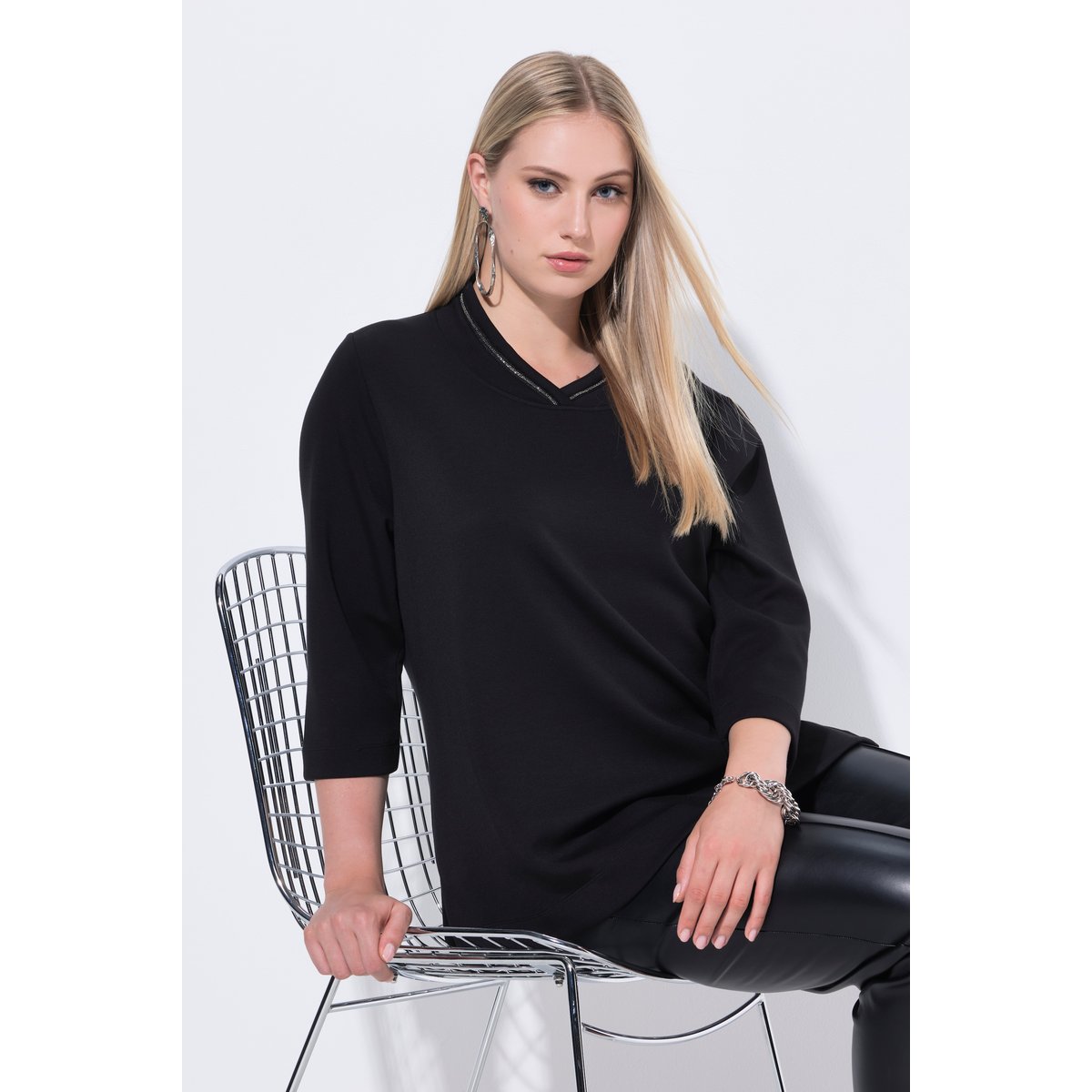 Sweat-shirt à manches longues et col montant noir, ULLA POPKEN