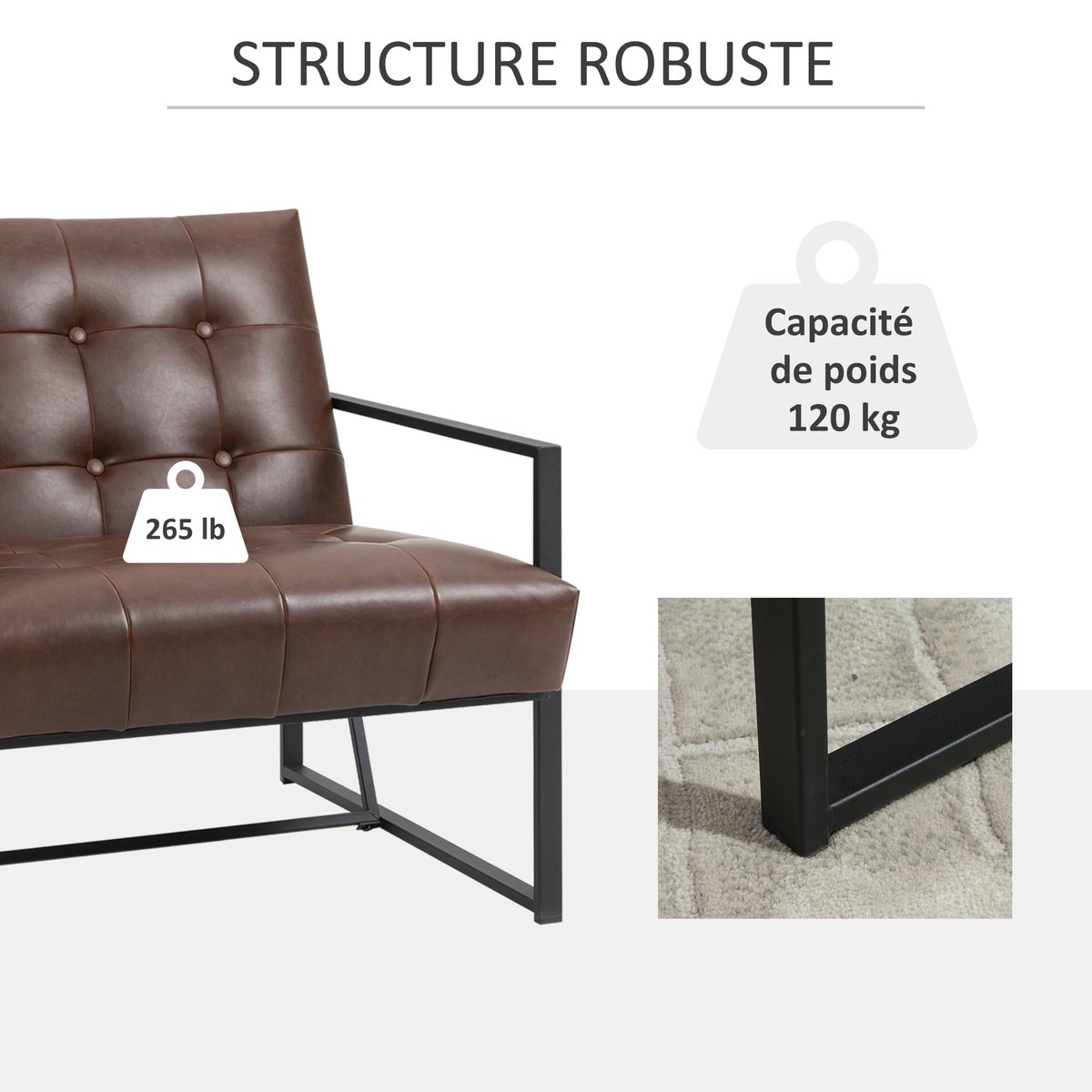Accent Chair simili cuir Marron chocolat, HOMCOM