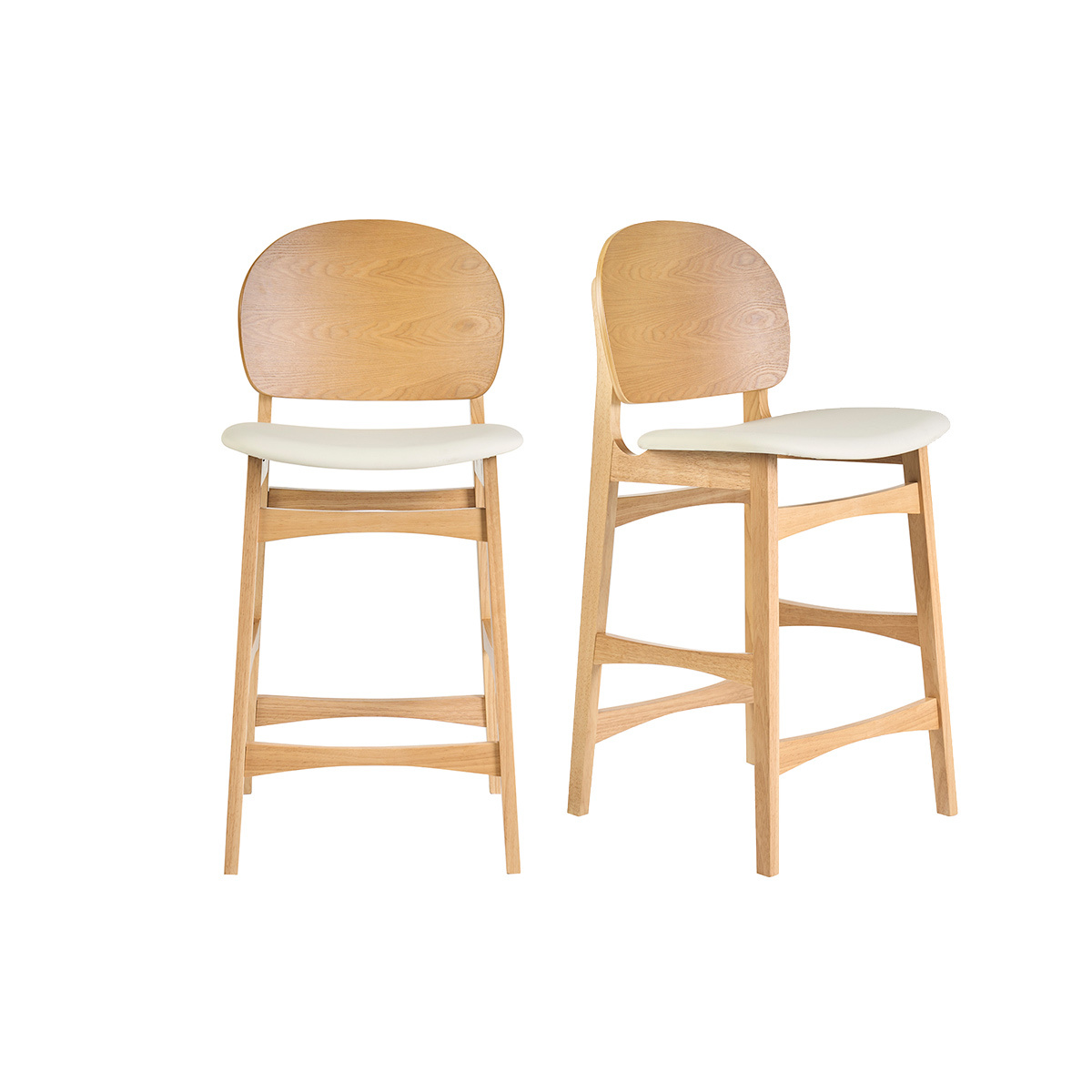 Tabourets scandinaves en bois clair frêne et blanc H68 cm (lot de 2) ELTON blanc, MILIBOO