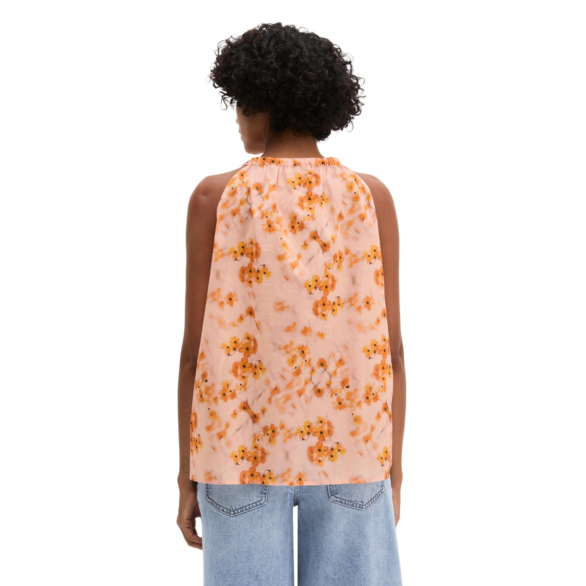 Blouse sans manches relaxed en voile de coton imprimé orange, MARC O'POLO